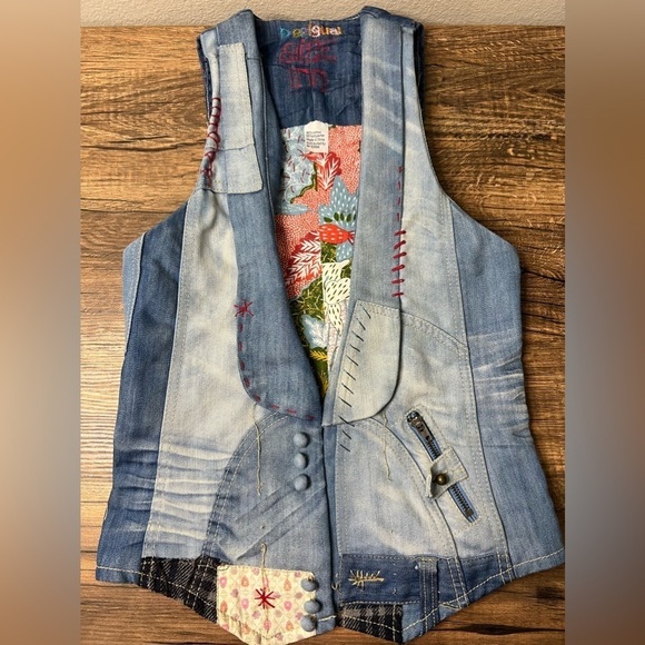 Desigual Denim Patchwork Vest - Picture 1 of 11